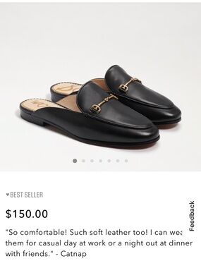 Best seller Sam Edelman Black Leather Slip-On Mules with Gold Horsebit